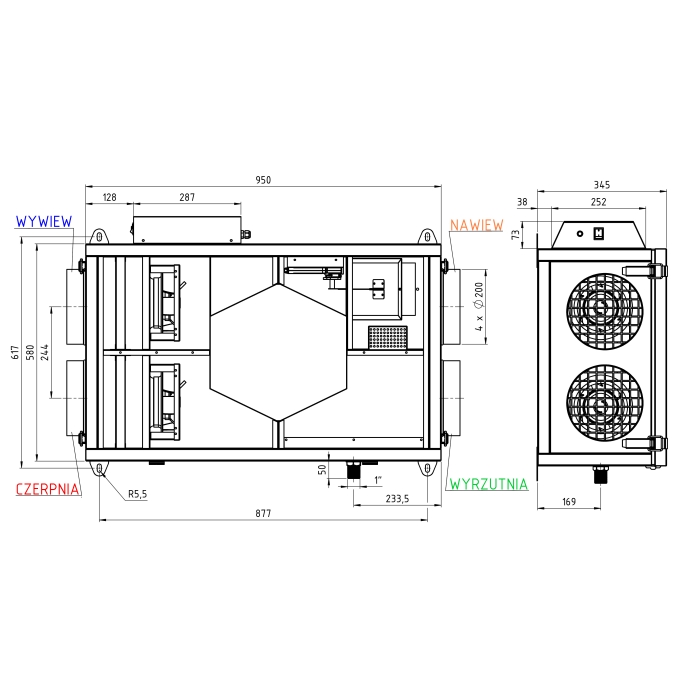 Centrala wentylacyjna  A-250 jon16 PRZECIWPRĄDOWA  do domku 70-90m2
